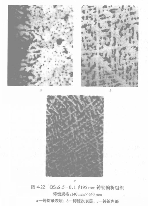 QSn6.5-0.1Φ195mm铸锭偏析组织
